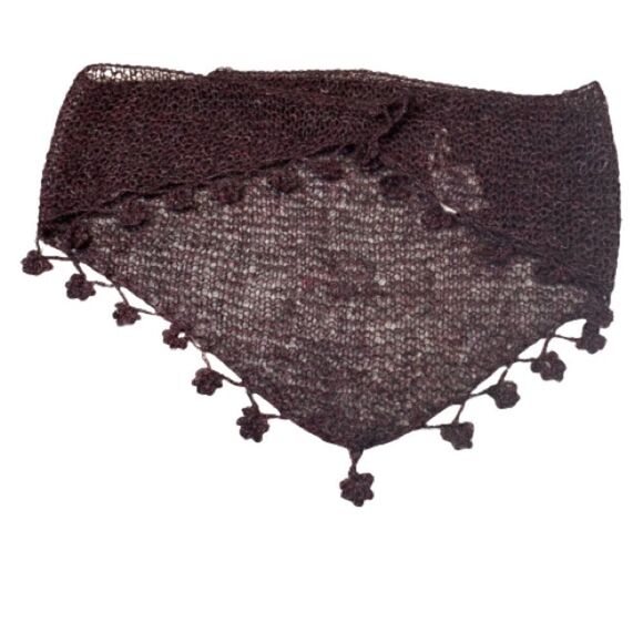 Hand knit burgundy and gray mohair triangle scarf size 78” X 23” - Picture 3 of 13